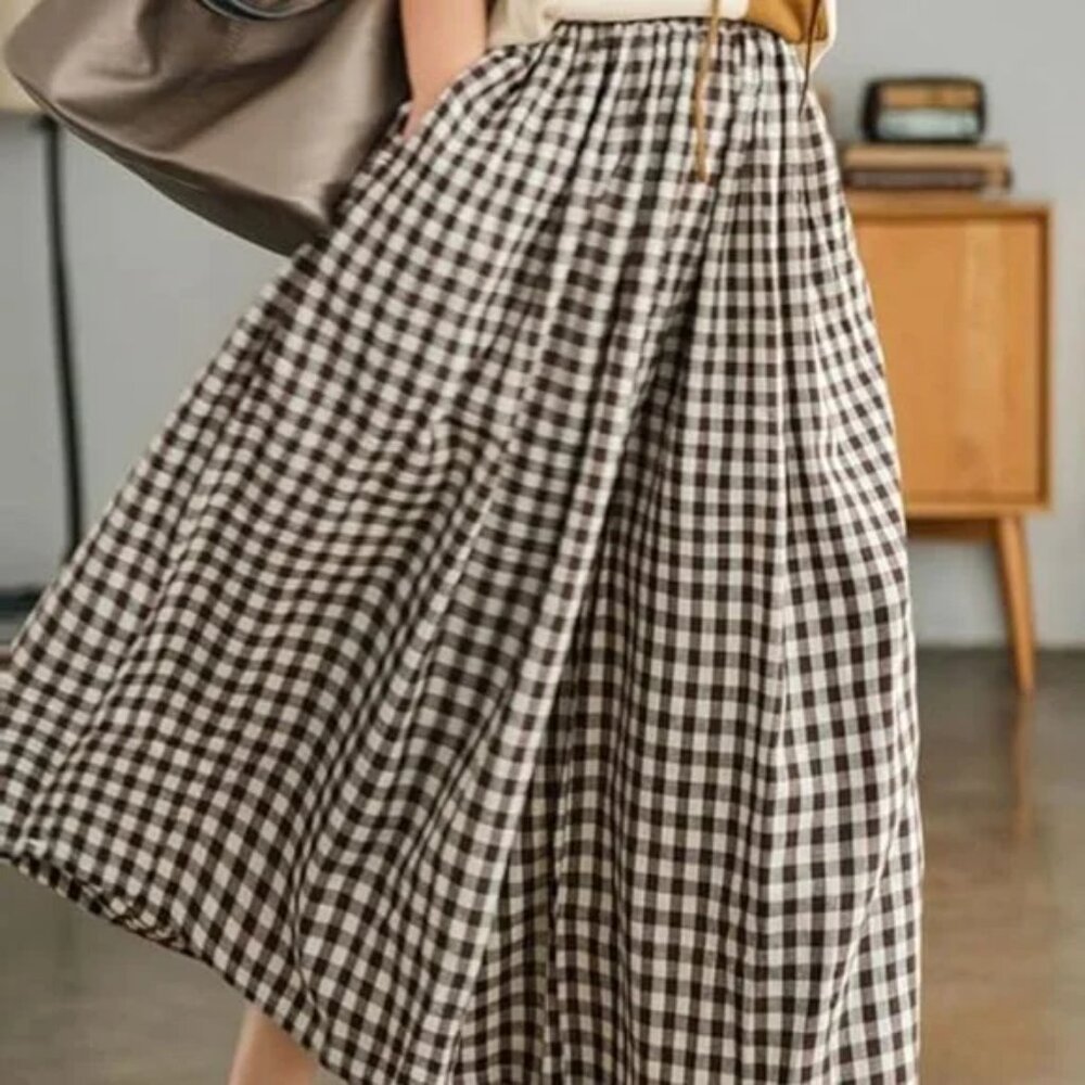 Plaid Gingham Wide Leg Capri Pants *